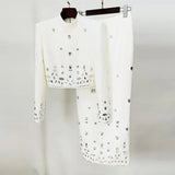 Fashion And Leisure Suit Women 2025 Spring New Diamond Splicing High Sense Two Sets Of Long-Sleeved Skirt