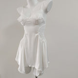 Fongt New Spring And Summer Sexy Pajamas Female Thin Hollow Lace Splicing Ice Silk Folds Slimming Slings Sleep Skirt
