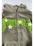 Fall Winter Women Zipper Design Drawstring Tie Up Letter Pattern Sweatshirts Baggy Long Sleeve Classic Hip-hop Hoodies