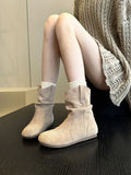 Fongt Amazing Guy ~2024 Korean Version Of Frosted Soft Bottom Pleated Short Boots Female Millard With Skirt Sleeve Pile Boots-Outfit
