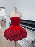 Explosion Sexy Dress 2025 New Velvet Breast Three-Dimensional Red Rose Fluffy Dress