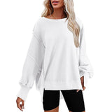 Fongt Women's Clothing 2025 Autumn And Winter New Women's Large Round-Neck Sweatshirt Side Open Fork Long-Sleeved Sweater
