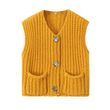 Fongt 2025 Spring And Autumn 2025 New Women's Pocket Sleeveless Short Knitted Cardigan Vest