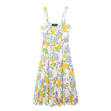 New Home Printed Breasted Flute Suspender Dress 3611306-Outfit
