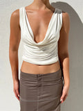 Women Backless Vest Tops Summer 2023 Sexy Sleeveless Deep V-neck Low Cut Ruched Tank Crop Tops Party Club Casual Tank-Outfit