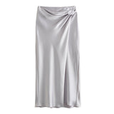 Spring Satin Texture Blouse 2451305 Knot Flute Skirt 2448305-Outfit