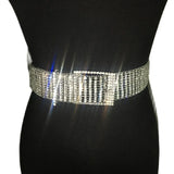 10 Rows Full Rhinestone Width 3.5 CM Waist Belts Women Diamante Crystal Chain Bride Wide Shiny Gold Silver Waist