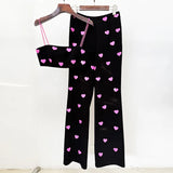 Fongt 2025 New Star Fashion Heart Shaped Liange带 Vest Pants Set Two-Sleeve