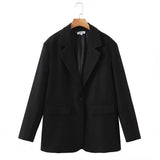 Fashion Women's Fashion Autumn British Version Loose One-Button Suit Jacket Black Medium-Length Suit Jacket-Outfit