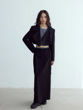 [Daihe] Autumn New Leisure Short Shoulder Buckle Day Silk Wool Round Collar Simple Suit Jacket Female H7110-Outfit