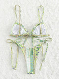 Ethnic Floral Lace Up Bikini Set-Outfit