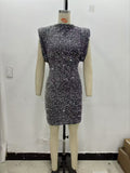 Fongt Women's Beads Dress Dress Sleeveless Party With Cushioned Shoulder Mini Dress Y2K