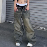 Hip Pop Low Waist Letter Print Boyfriend Jeans-Outfit