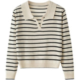 v-neck pullover polo sweater women's early autumn all-match tops long-sleeved knitted bottoming sweaters jumpers-Outfit