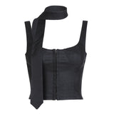 Fongt Familiar Wind Around The Neck Invisible Buckle Square Neck Sling Urban Commuter Bosom-Type Waist Thin Short Baboon Vest