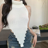 Fongt Vest Knitted Shirt Women Spring Autumn New Design High-Necked Sweater Hot Girl Sexy Thin Short