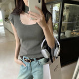 Sense Hanging Neck Shoulder Sleeveless Knitted Shirt Spring New Slim High Waist Short Vest Bottomed