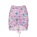 Boho Beach Skirts Summer High Waist Floral Printing Ruched Slim Short Mini Skirt A-line Bottoms Party Vacation