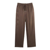 Fongt Homemade New Women's Striped Silk-Striped Silk-Striped Silk-Sense Shirt Silk-Striped Trousers 229842