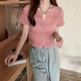 Fongt Short-Sleeved Ice Silk Knitted Cardigan Women's Summer Thin 2023 New French Gentle Style Short T-Shirt