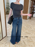 Fongt Xixi 13 Line 2025 Autumn And Winter Water Washing Water High Waist Straight Barrel Grinding Plus Velvet Denim Trousers Female 5037