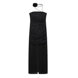 Autumn Flower Decorated Silk Net Pleated Dress 0881251-Outfit