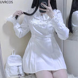 Punk Style Y2k Lolita OP Dress Women Vintage Elegant Ruffle Bow Lace Evening Party Dresses Female High Waist Slim Dress-Outfit