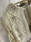 Three-Dimensional Embroidery New Chinese Style Plate Button Nail Beaded Blouse 2024 Summer New Style Shirt-Outfit