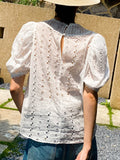 Fongt And Summer New Holiday Women's Top White French Embroidered Little Shirt Women's Sleeves South Oil Women's