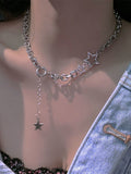 Silver Necklace with Rhinestone Star Pendant and