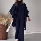 Fongt 2025 New Solid Color Retro Base Knitted Bat Shirt Shawl Three Sets Of Women