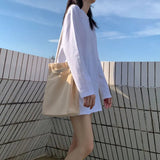 Fongt Long White Solid Color Outside Wear Long Sleeve Bottom T-Shirt Hoodie Lining Fold Wear Autumn Woman Loose-Outfit