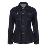 Fongt Water-Washed Denim Shirt Coat Split Design Design Display Waist Line Long-Sleeved Casual Women's Top