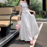 Fongt Fatmm Cake White Dress Autumn Big Umbrella Skirt Folded Tight Body Fat Long Skirt