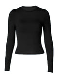 Solid Color Long Sleeve Top-Outfit