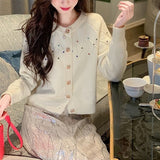 Chic Advanced Sense Small Fragrant Style Knitted Cardigan Girl Autumn And Winter Loose Socialite Chic Short Blouse-Outfit