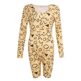 V-neck Button Up Long Sleeve Animals Print