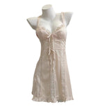 Fongt Pajamas Women Spring And Autumn Pure Lusty Ice Silk Thin Small Breast With Chest Cushions Hanging Aja Skirt Home Suit