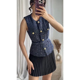 Fongt Women's Clothing INS Net Red Explosive With Belt Beads Texture Vest