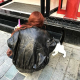 Faux Leather Brown Hello Kitty Biker Jacket-Outfit