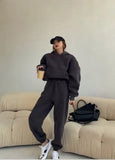 Spring Women Hoodies Sweatshirt Tracksuit Fleece Cotton 2 Pieces Sets Female Pants