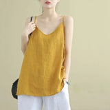 Women's Tank Top Loose Cotton Linen Spaghetti Strap Camis Solid V Neck Casual Fashion Black Summer Tops Vintage