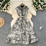 Fongt New Women's High-End Elegant Dress Women's Collar Sleeveless Single Buckle Ink Painting Long Dress