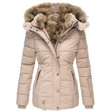 Winter Warm Wool Collar Cotton-Padded Suit Women's Zipper Long Sleeve Slim Hooded Cotton Coat MG118-Outfit