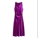 Fongt Autumn Silk Hymn Feeling Sleeveless Fan Flute Dress Round Neck Fashion Party Dress