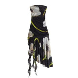 Fongt Women's Clothing 2025 Summer New Fashion Irregular Printing Net Tsets Tsets