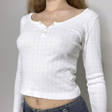 Star Style Three-Button Slim Long-Sleeved T-Shirt With Solid Color Backing And Knitted Blouse-Outfit