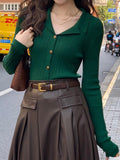 Fongt Forest] Port Wind Autumn And Winter New Retro Thin Temperament Collar Knitted Shirt Long Sleeve Repair Body