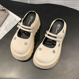 Fongt New Sweet Cool Thick Soles To Height Mary Treasure Shoes Small Man Double Tied With Water Drill Half Slippers Women Can Wear Skirt