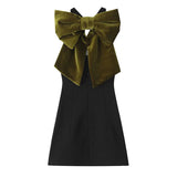 Black Halter Green Bow Mini Dress-Outfit